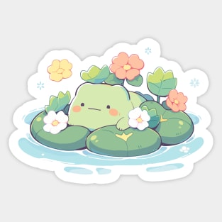 Water Lily Kawaii Baby Frog Sticker